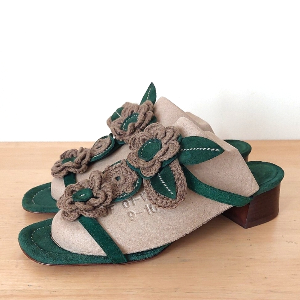 Miu Miu Floral Green Suede Sandals